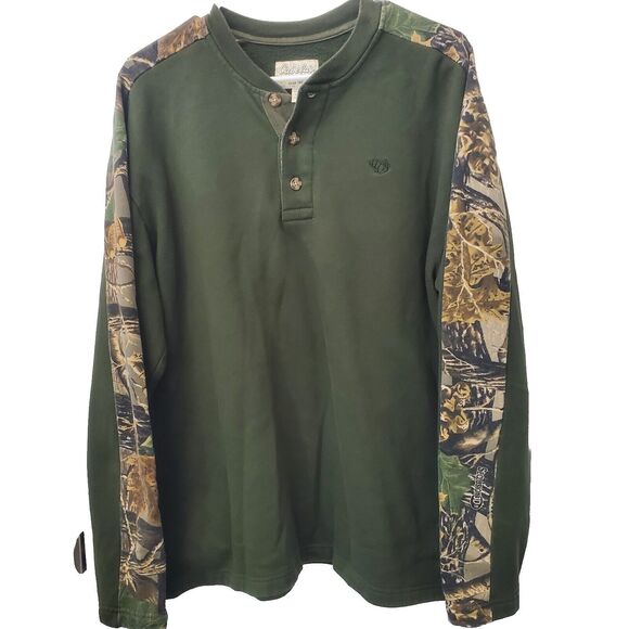 Cabela's Green Sweatshirt Long Sleeve 1/4 Button Camo Sweatshirt Adult L Large - Picture 1 of 5